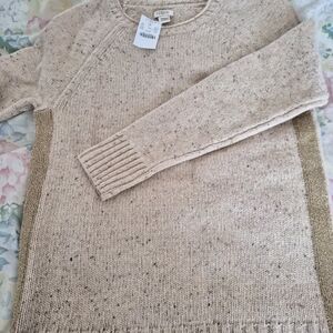 J CREW Oatmeal Speckled Heather Cream W/ Gold Side Stripe Women's Sweater New